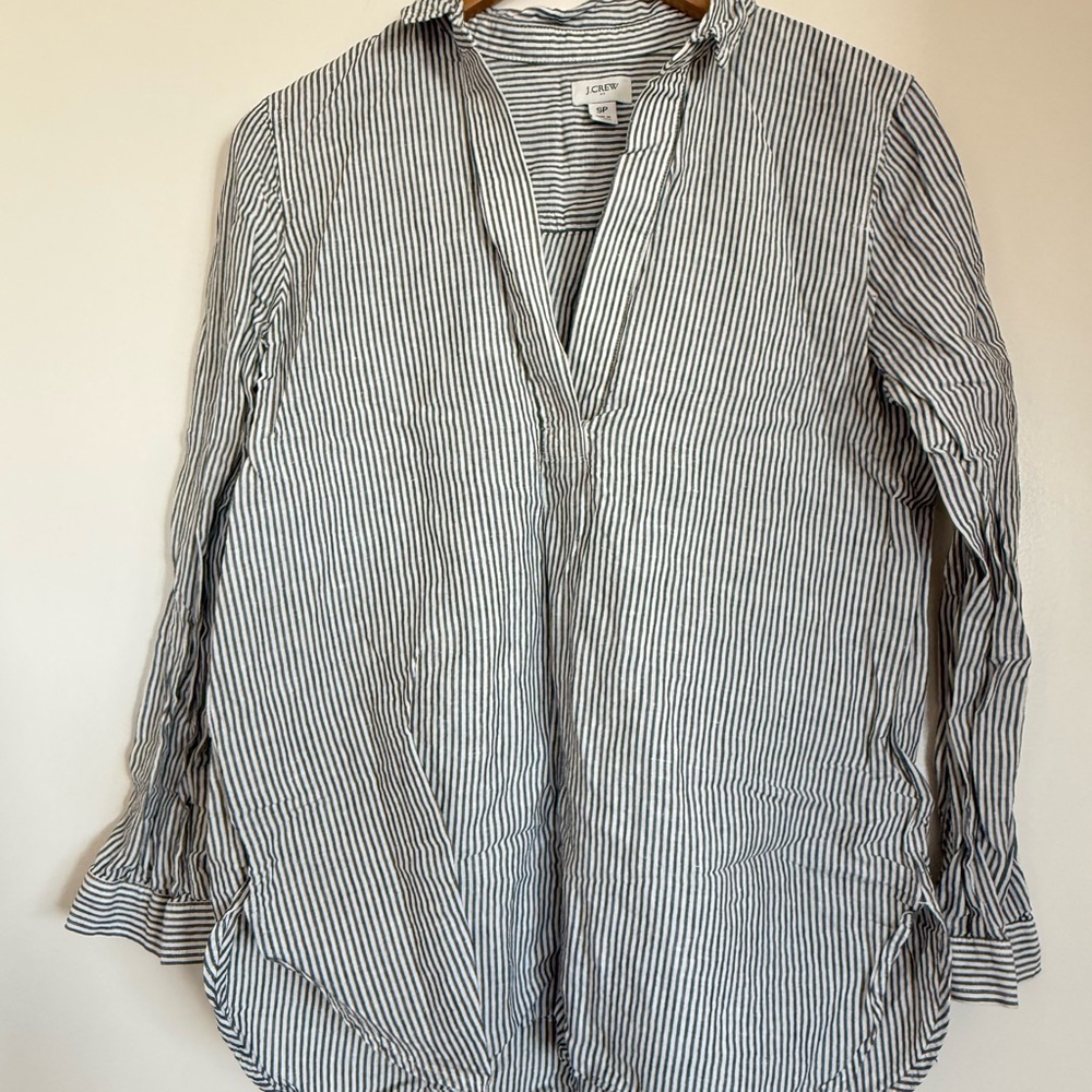 J. Crew Black and White Linen Blend Striped Top